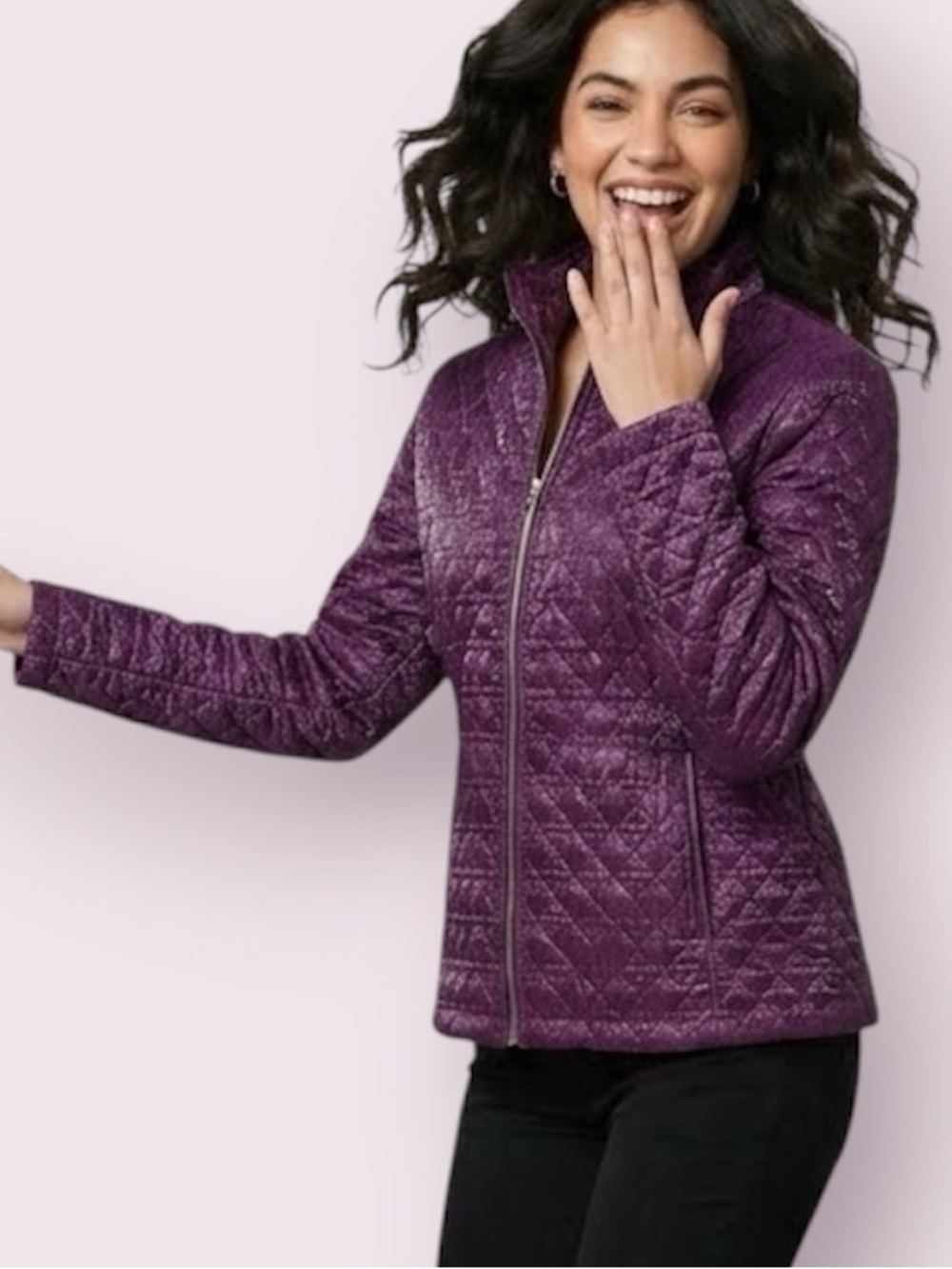 Chico’s Shimmery Quilted Purple Jacket Size Large